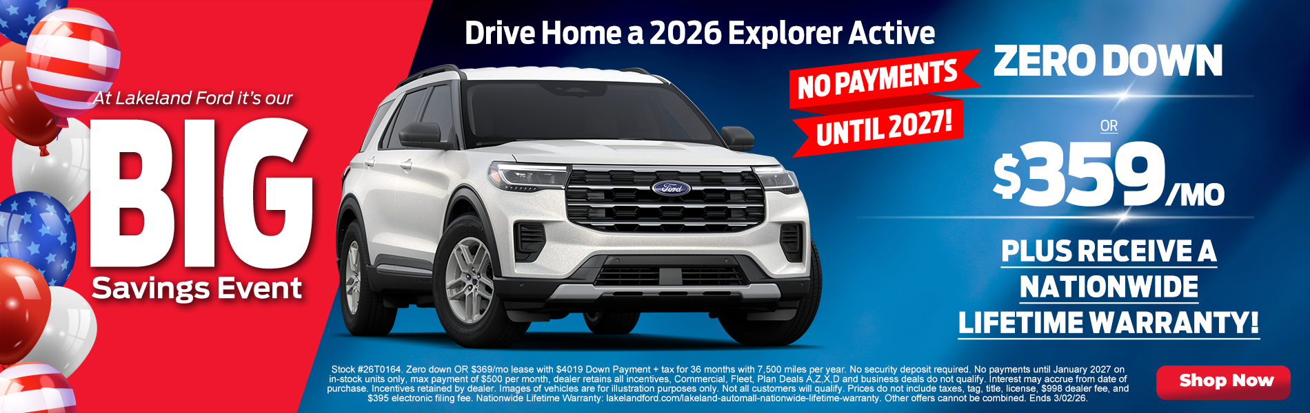 2026 Explorer Active $359/mo OR ZERO DOWN