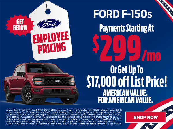 F-150's starting at $299/mo OR up to $17,000 off