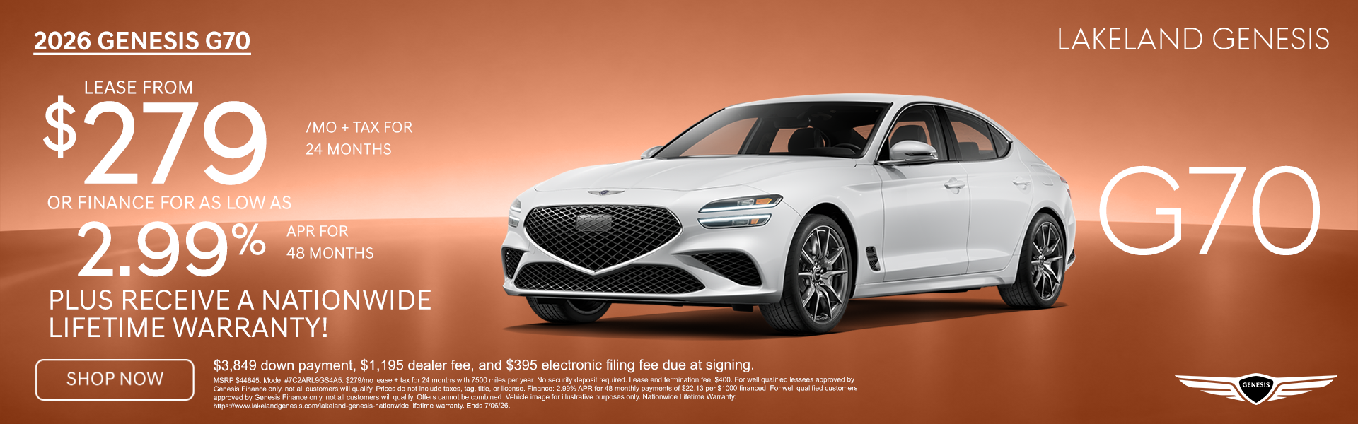 2026 G70 $279/mo