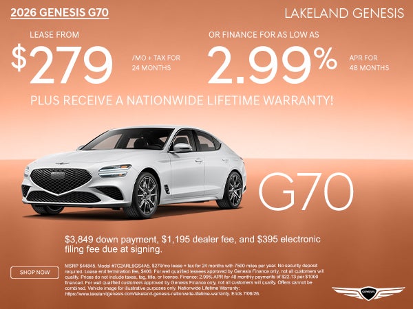 G70 $279/mo OR 2.99% APR