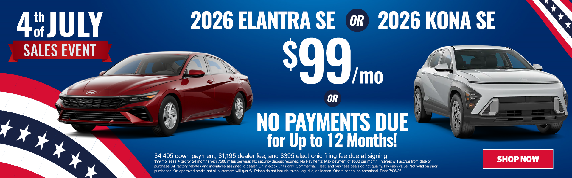 2026 Elantra OR Kona $99/mo