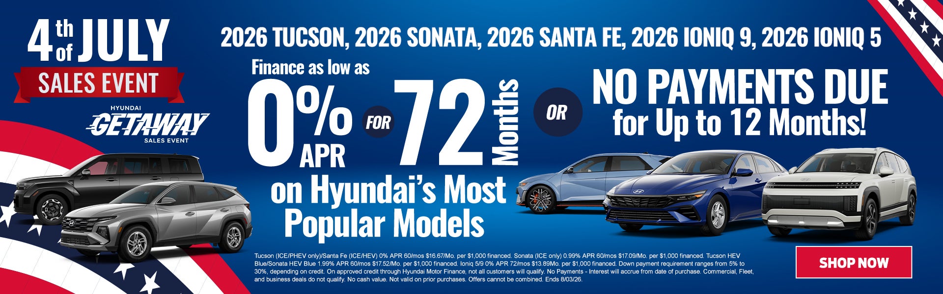 0% for 72/mo OR No Payments up to 12 Months!