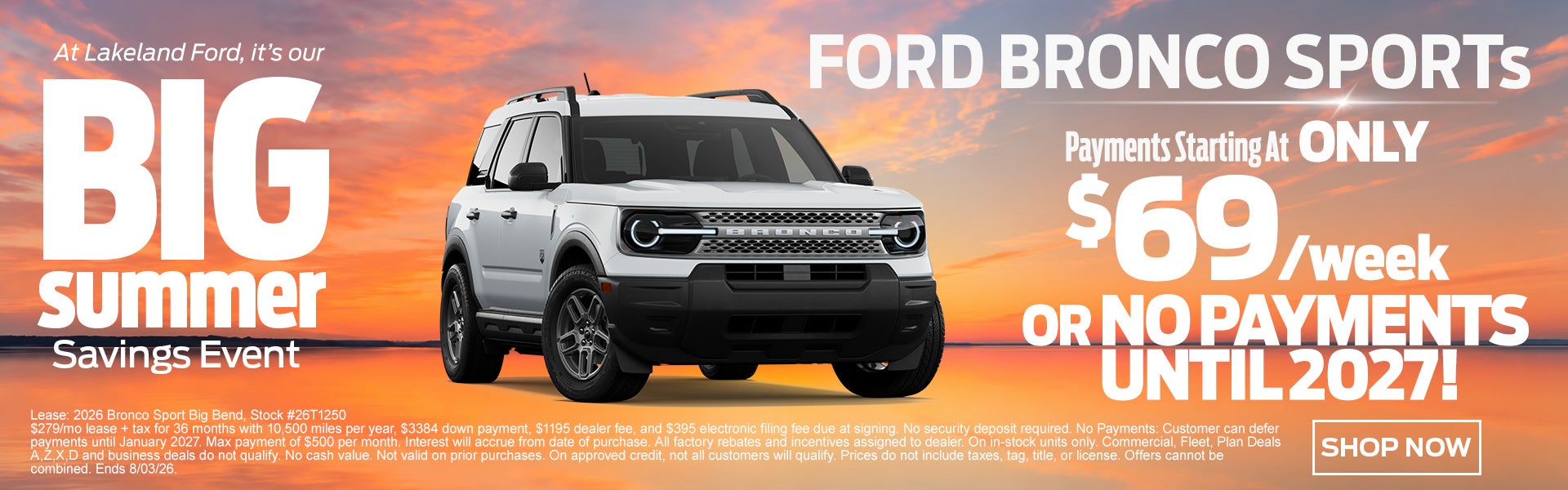 2026 Bronco Sport starting at $69 a week