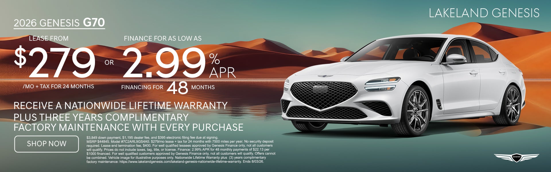 2026 Genesis G70 Lease from $279/mo