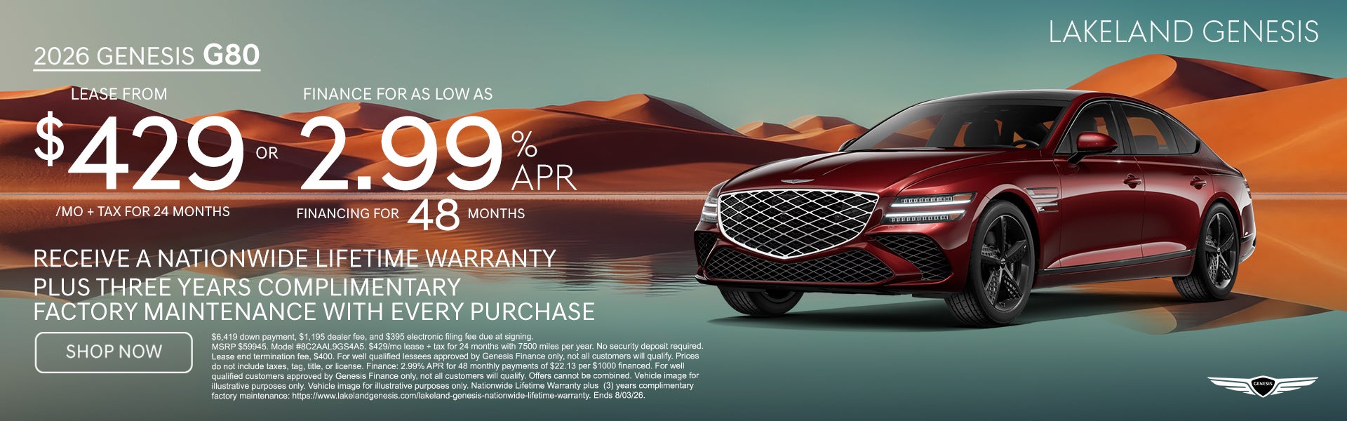 2026 Genesis G80 Lease from $429/mo