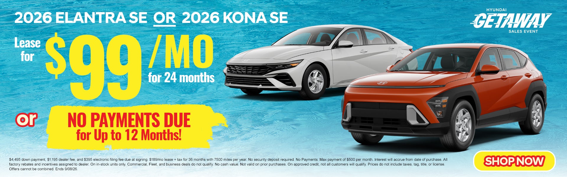 2026 Elantra or 2026 Kona under $99/mo