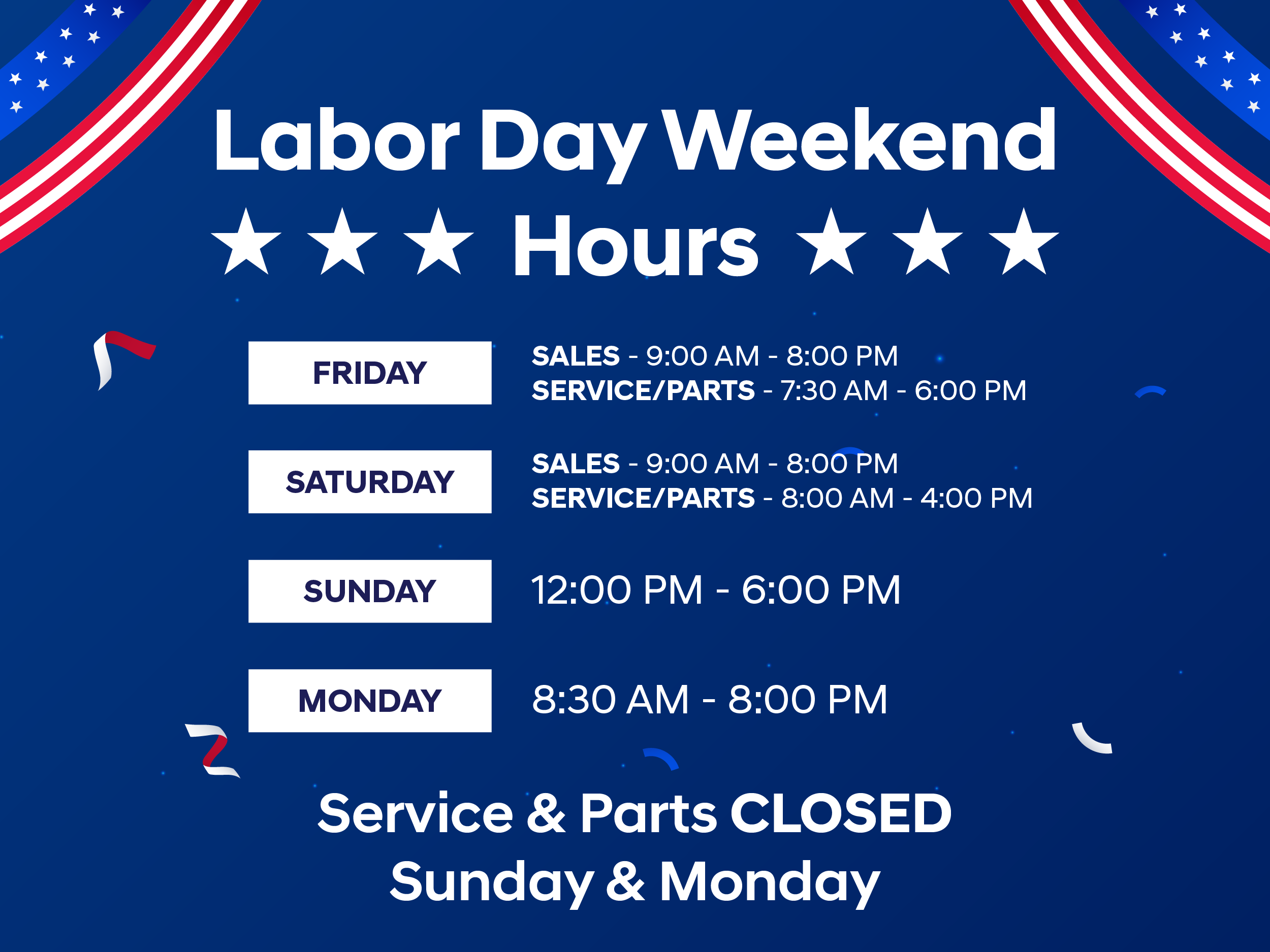 Labor Day Hours